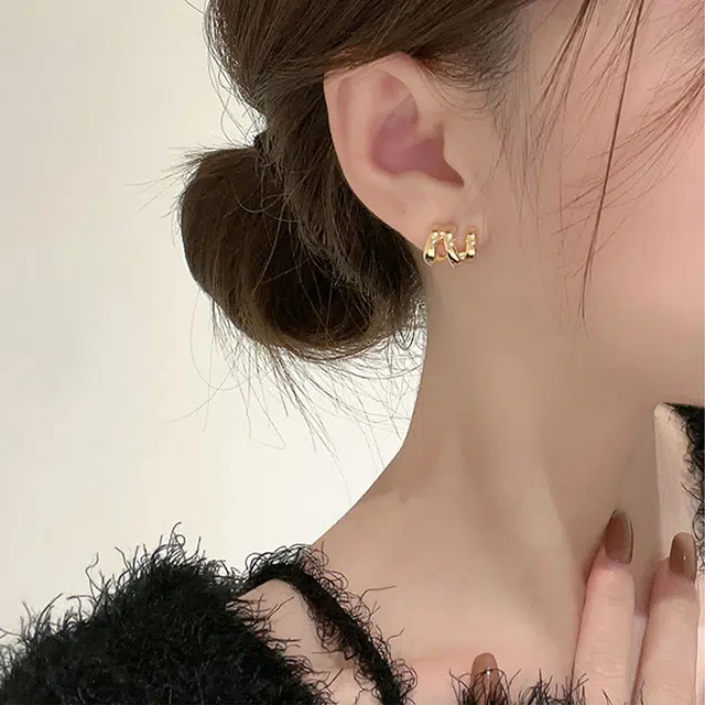 沂茹 欧美风时尚多层金属感耳饰高级感简约百搭洋气时尚 合金电镀 配件首饰耳钉 女款