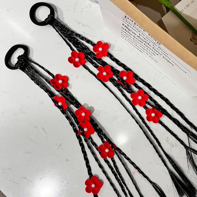 沂茹 甜酷女孩麻花辫子宝宝假发高马尾弹力 高温纤维丝布 发圈发绳皮筋发饰 儿童款