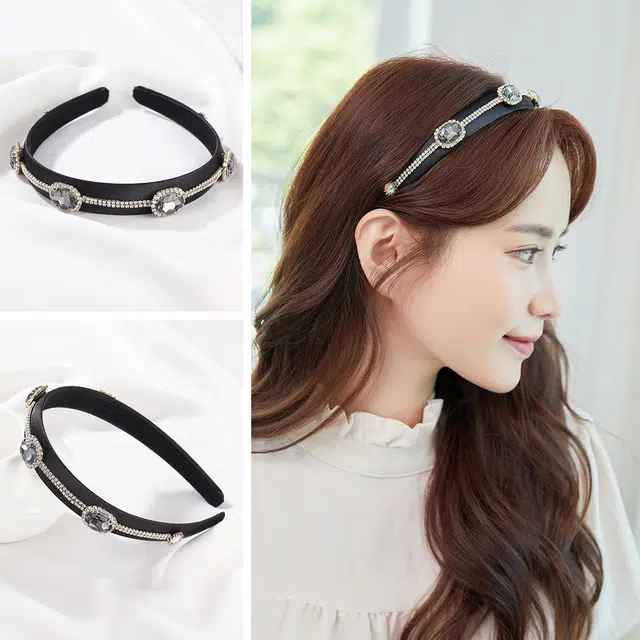 沂茹 时尚闪耀优雅黑色水钻宽边压发发箍洗脸百搭头箍女款头饰配饰发饰 布艺