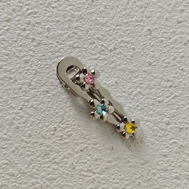 沂茹 小众高级头饰 三色小花 金属甜酷侧边鸭嘴夹 合金 发夹 女款