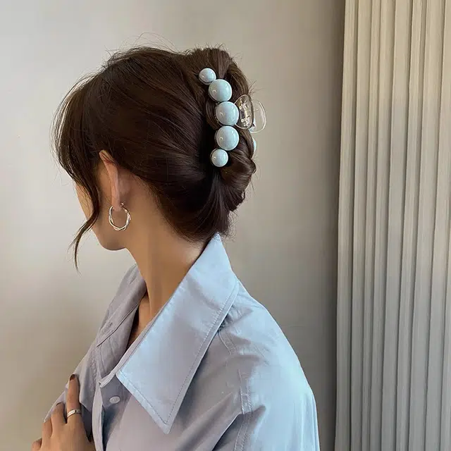 沂茹 少女感珠珠发夹鲨鱼夹低丸子头抓夹后脑勺盘发发抓发卡头饰配饰女款