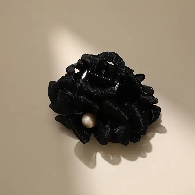沂茹 高级感复古优雅立体布艺圆珠黑色花朵发抓后脑勺头饰布艺 亚克力 仿珍珠 配件发饰发夹 女款