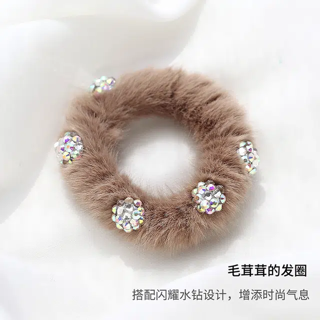沂茹 秋冬新款韩式质感时尚减龄少女百搭气质高弹耐用发绳发饰头饰#好运 绒毛人造水晶 发圈 女款