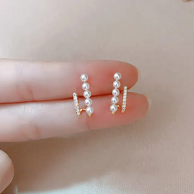 沂茹 优雅金色双排圆珠水钻耳环百搭气质高级冷淡风个性百搭少女公主感耳饰女款首饰配饰