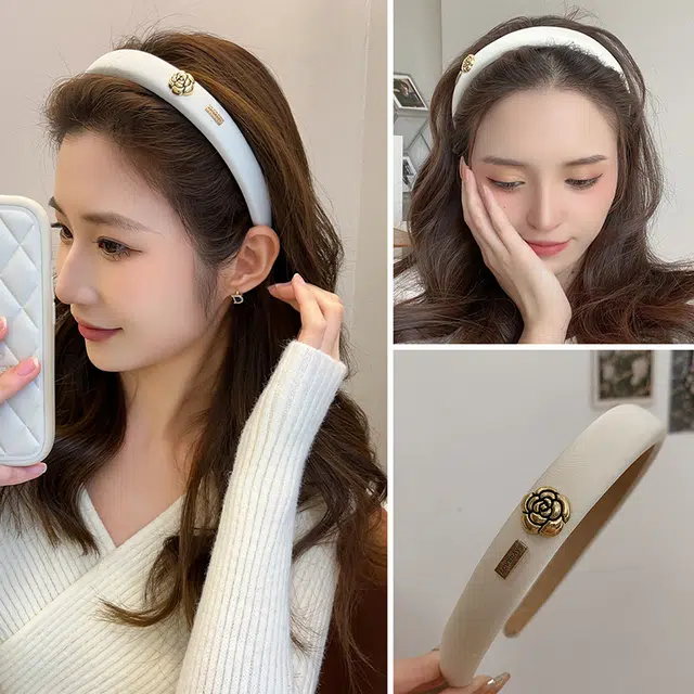 沂茹 气质公主少女感高贵减龄日常白色抹油玫瑰花海绵 发箍 女款