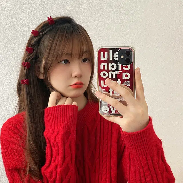 沂茹 秋冬款公主头兔耳高级感侧边夹可爱活泼美少女红色刘海边夹 合金亚克力 发夹 女款