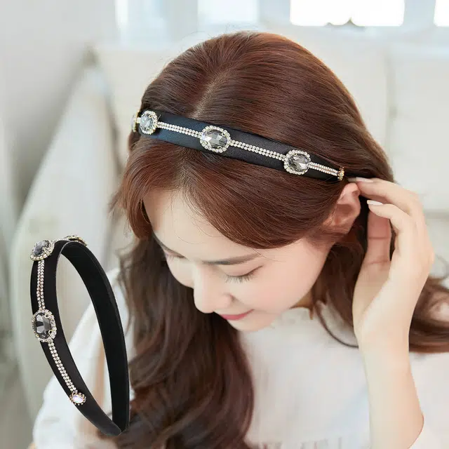 沂茹 时尚闪耀优雅黑色水钻宽边压发发箍洗脸百搭头箍女款头饰配饰发饰 布艺