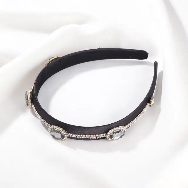 沂茹 时尚闪耀优雅黑色水钻宽边压发发箍洗脸百搭头箍女款头饰配饰发饰 布艺