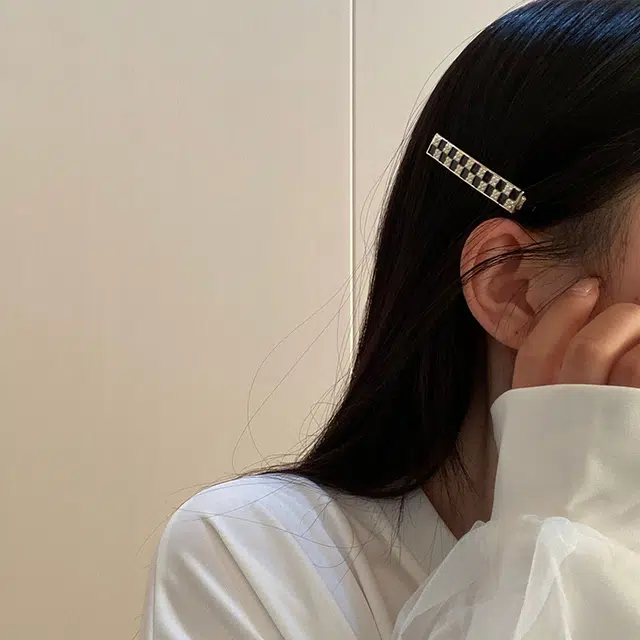 沂茹 简约高级棋盘格爱心格子边夹水钻气质侧边刘海夹子后脑勺发卡鸭嘴一字夹合金 配件发饰发夹 女款
