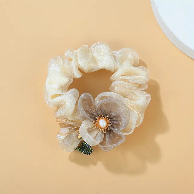 沂茹 雅致立体花朵 树脂珍珠布艺 肠圈发圈 女款