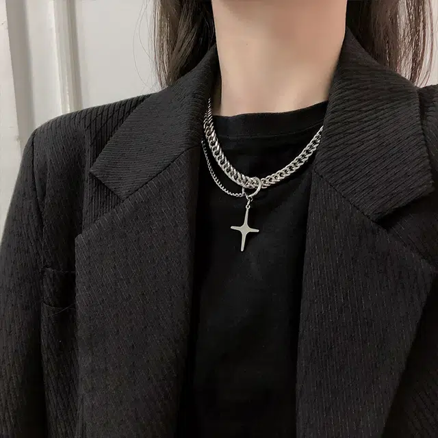 沂茹 潮流冷淡风个性中性锁骨链 钛钢 项链 男女同款情侣款 银色