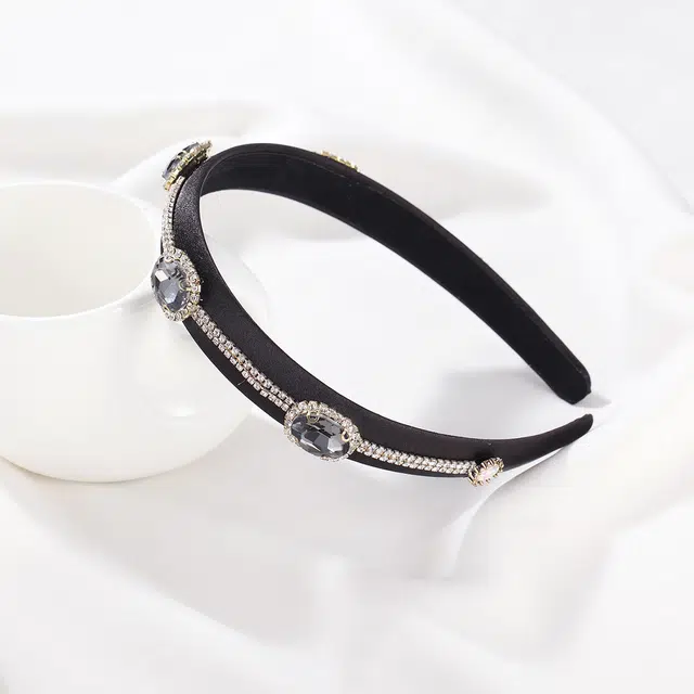 沂茹 时尚闪耀优雅黑色水钻宽边压发发箍洗脸百搭头箍女款头饰配饰发饰 布艺