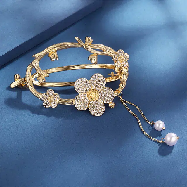 沂茹 镂空盘发发扣满钻花朵流苏后脑勺高级 发夹 女款