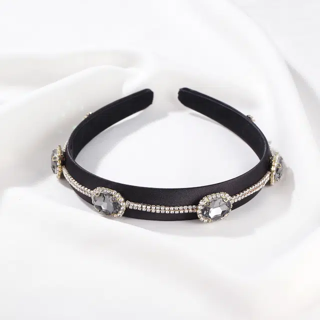沂茹 时尚闪耀优雅黑色水钻宽边压发发箍洗脸百搭头箍女款头饰配饰发饰 布艺