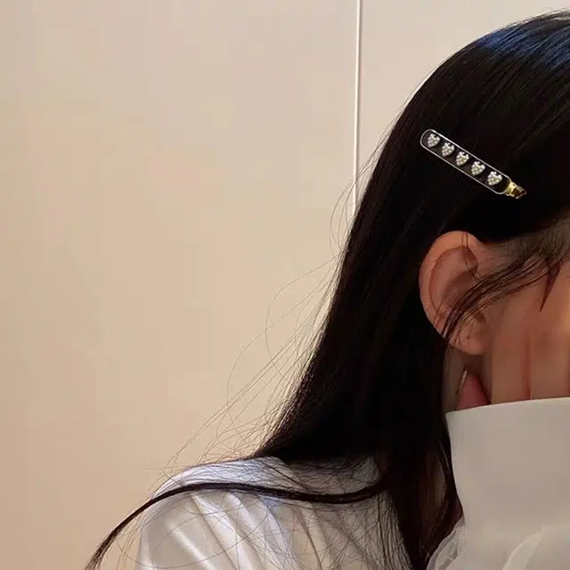 沂茹 简约高级棋盘格爱心格子边夹水钻气质侧边刘海夹子后脑勺发卡鸭嘴一字夹合金 配件发饰发夹 女款