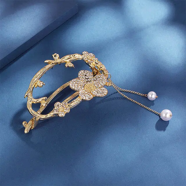 沂茹 镂空盘发发扣满钻花朵流苏后脑勺高级 发夹 女款