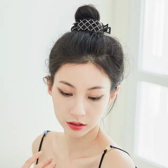 沂茹 个性黑色网格镂空 丸子头简约时尚百搭后脑勺优雅气质精致小巧 发夹 女款