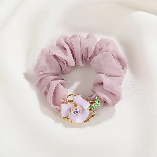 沂茹 氛围感优雅玫瑰花肠圈高弹力马尾丸子头后脑勺挽发造型 发饰发圈皮筋 女款