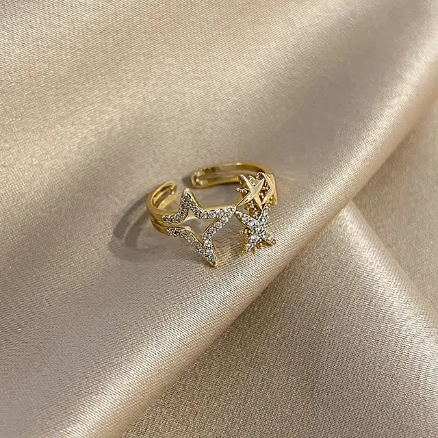 沂茹 高级感轻奢金色星芒镶钻开口戒指气质优雅个性食指环简约小众冷淡风开口戒首饰配饰