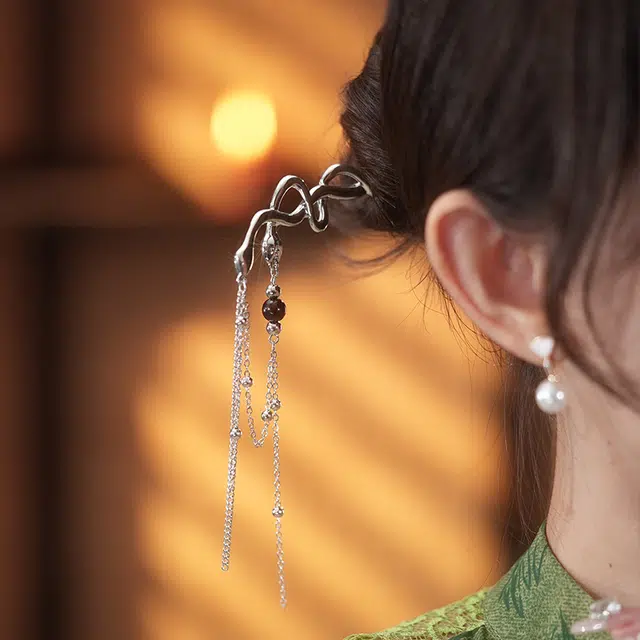 沂茹 新中式灵蛇流苏小众冷淡风双蛇缠绕盘发复古旗袍汉服 发簪 女款