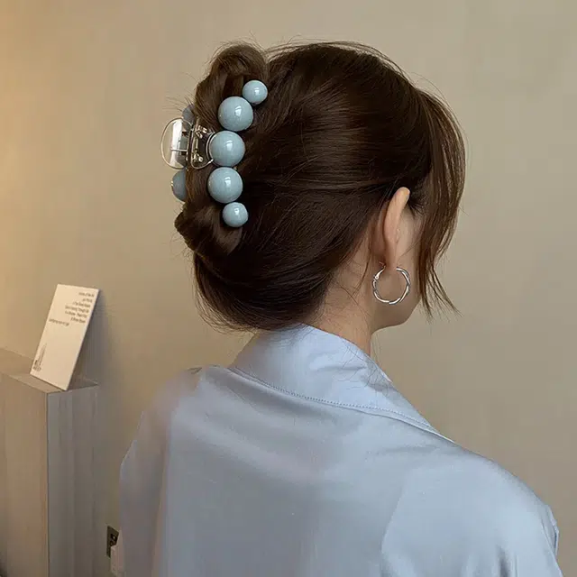 沂茹 少女感珠珠发夹鲨鱼夹低丸子头抓夹后脑勺盘发发抓发卡头饰配饰女款
