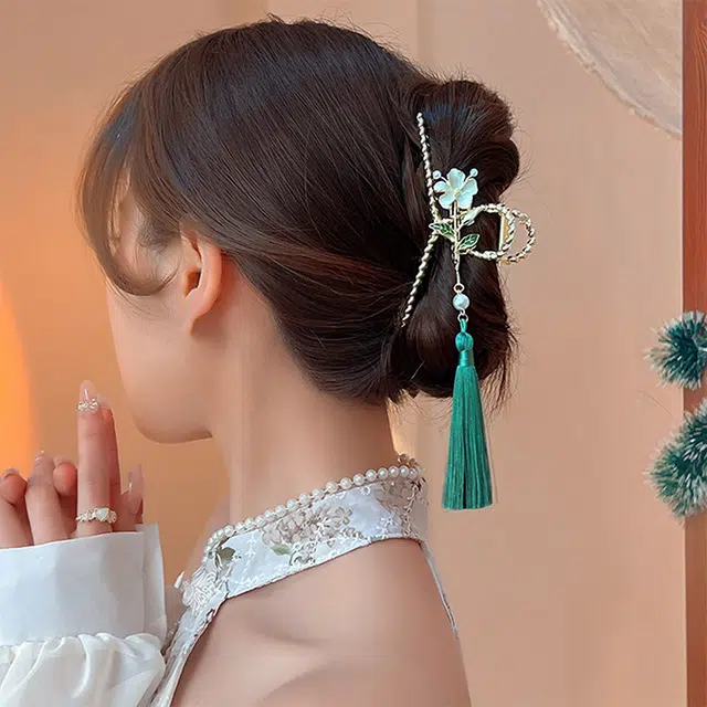 沂茹 新中式森系精致小众设计感金色花朵几何大号后脑勺盘发温柔甜美文艺日常通勤百搭气质 合金电镀 发夹 女款