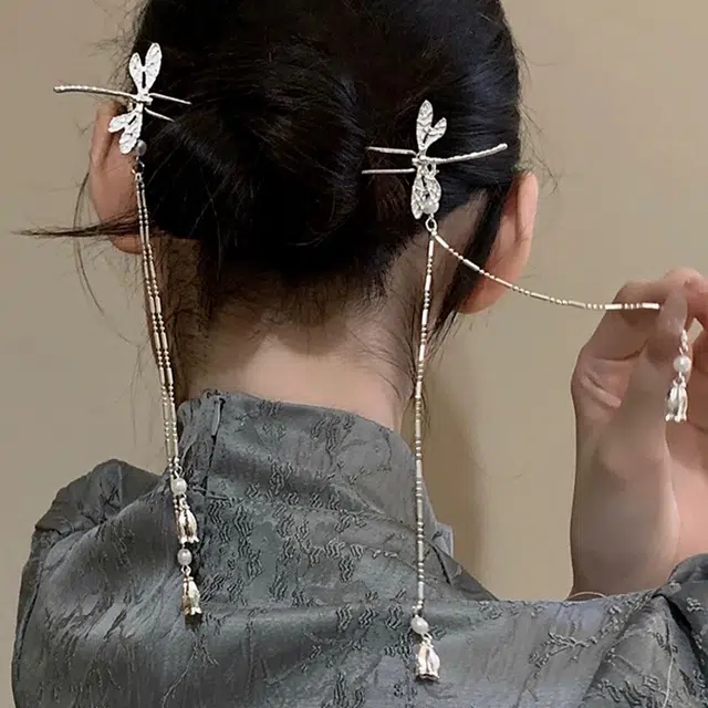 沂茹 新中式国风古典经典气质蜻蜓低飞甜美花朵流苏步摇国风旗袍汉服 发簪 女款