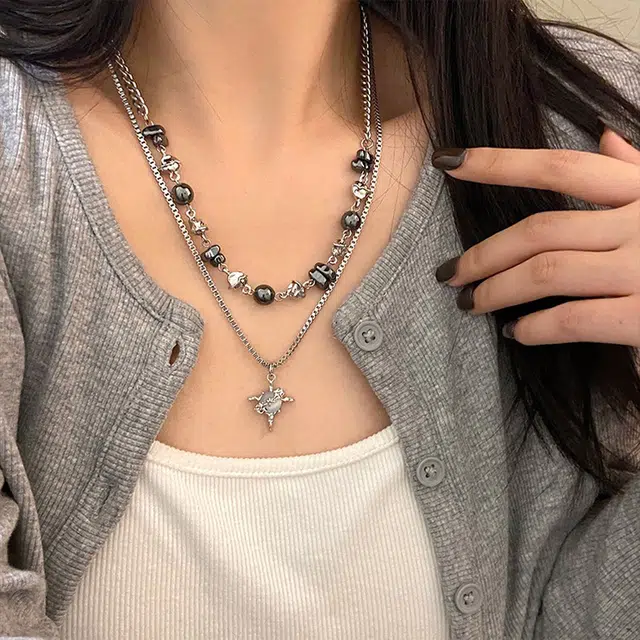 沂茹 高级感复古个性潮流双层项链轻奢小众设计叠戴锁骨链吊坠颈链男女通用配饰