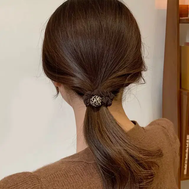 沂茹 豹纹圆珠小肠 高马尾扎发皮筋优雅可爱精致 甜美 发圈 女款