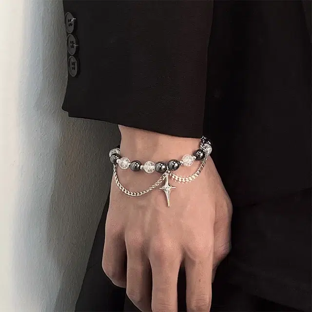 沂茹 嘻哈小众高级感潮流冷淡风双层串珠时尚 钛钢 手链 男女同款情侣款