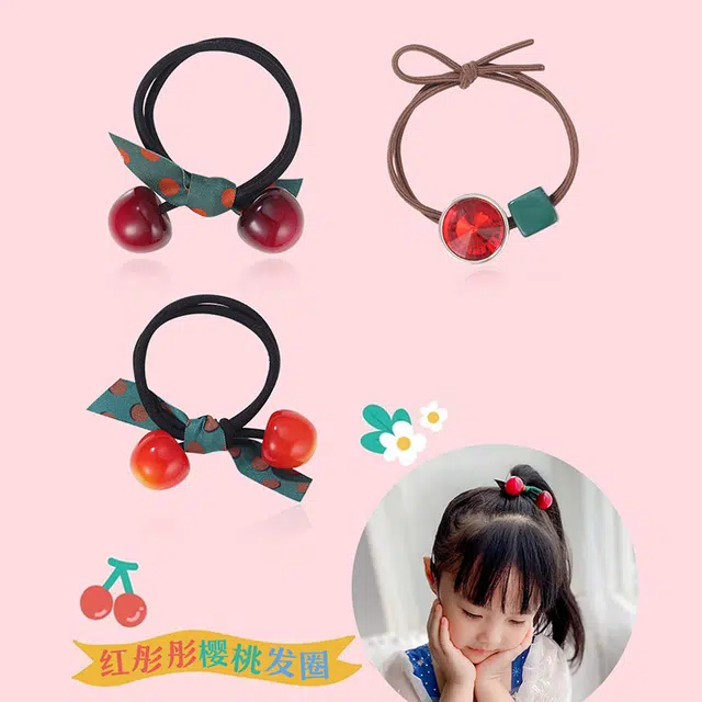 沂茹 韩国简约小清新樱桃可爱少女 甜美风头饰 扎头发头绳 树脂 发圈 女款