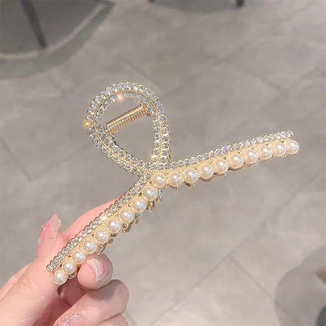 沂茹 华丽优雅交叉 人造水晶圆珠合金 发夹 女款