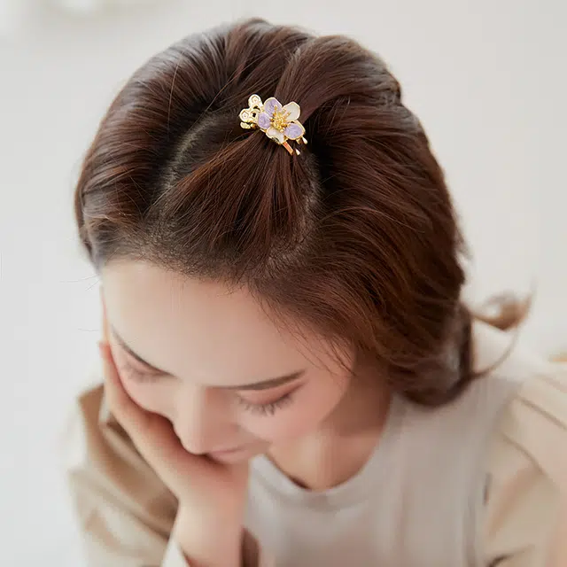 沂茹 刘海夹子头饰小号抓夹小巧滴油花朵精致韩国优雅气质发卡女款 合金电镀 发夹 女款