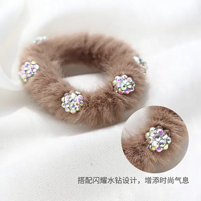 沂茹 秋冬新款韩式质感时尚减龄少女百搭气质高弹耐用发绳发饰头饰#好运 绒毛人造水晶 发圈 女款