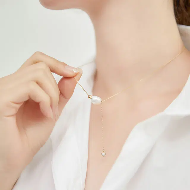 沂茹 锁骨链日韩心形吊坠小众设计颈链配饰 淡水珍珠 项链 女款