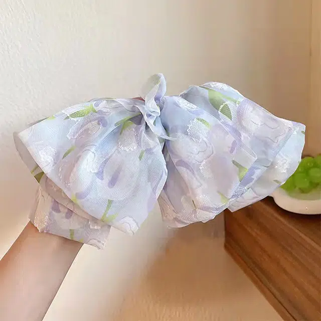 沂茹 文艺小清新甜美简约日常通勤百搭紫色郁金香蝴蝶结后脑勺盘发顶夹弹簧夹小香风公主在逃日常百搭减龄 布艺 发夹 女款