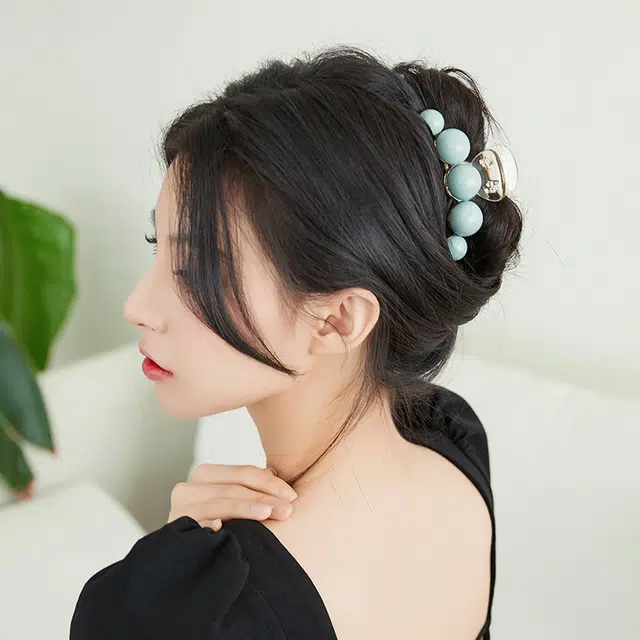 沂茹 少女感珠珠发夹鲨鱼夹低丸子头抓夹后脑勺盘发发抓发卡头饰配饰女款