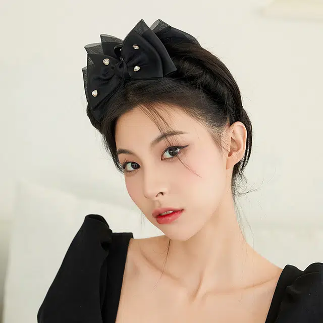 沂茹 黑色网纱双层蝴蝶结水钻抓夹优雅甜美气质精简百搭高级感日常发抓发卡女款发饰头饰配饰 发夹 女款