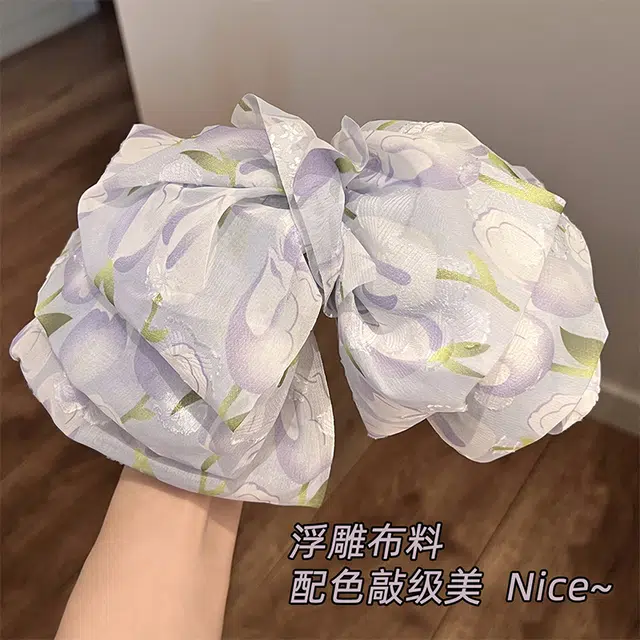沂茹 文艺小清新甜美简约日常通勤百搭紫色郁金香蝴蝶结后脑勺盘发顶夹弹簧夹小香风公主在逃日常百搭减龄 布艺 发夹 女款