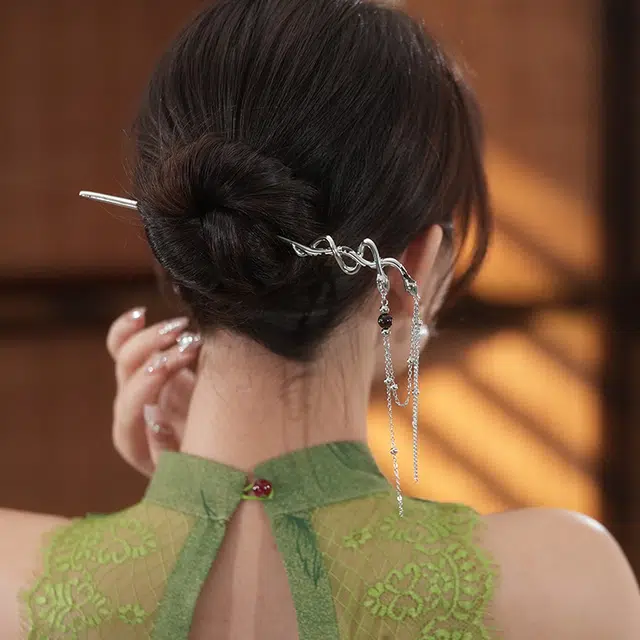 沂茹 新中式灵蛇流苏小众冷淡风双蛇缠绕盘发复古旗袍汉服 发簪 女款