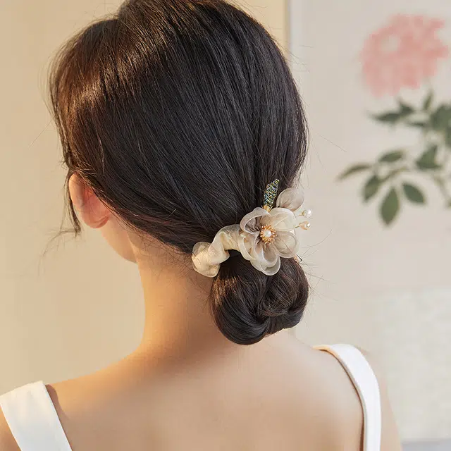 沂茹 雅致立体花朵 树脂珍珠布艺 肠圈发圈 女款