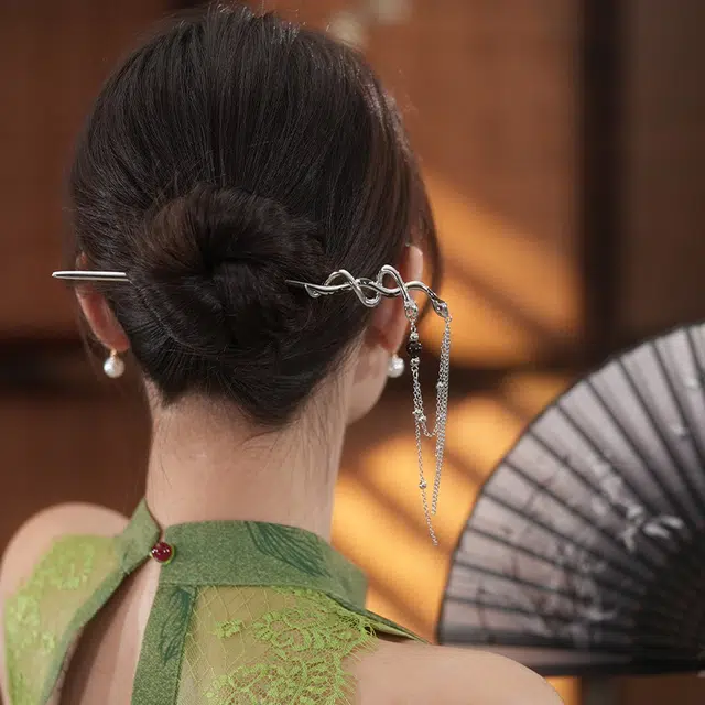 沂茹 新中式灵蛇流苏小众冷淡风双蛇缠绕盘发复古旗袍汉服 发簪 女款