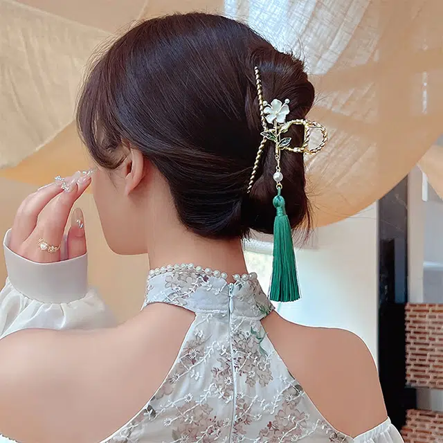 沂茹 新中式森系精致小众设计感金色花朵几何大号后脑勺盘发温柔甜美文艺日常通勤百搭气质 合金电镀 发夹 女款
