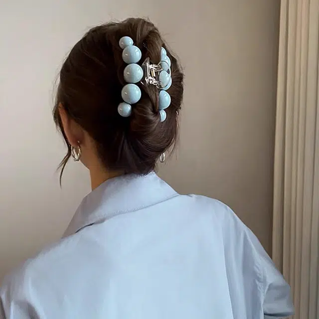 沂茹 少女感珠珠发夹鲨鱼夹低丸子头抓夹后脑勺盘发发抓发卡头饰配饰女款