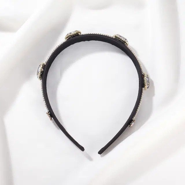 沂茹 时尚闪耀优雅黑色水钻宽边压发发箍洗脸百搭头箍女款头饰配饰发饰 布艺