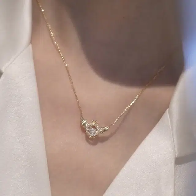 沂茹 甜美气质天使之翼高级感跳动的心羽翼守护锁骨链 铜 项链 女款