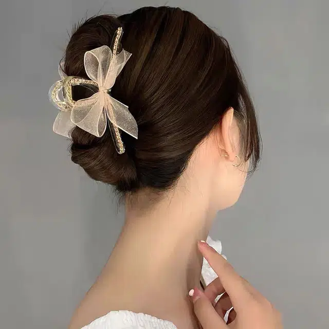 沂茹 气质高级感网纱蝴蝶结抓夹发夹女后脑勺盘发大号鲨鱼夹子发卡头饰