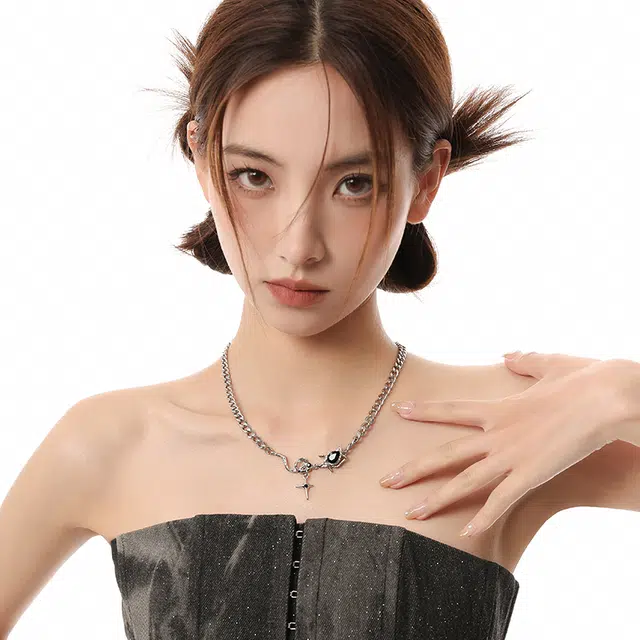 沂茹 小众设计高级感玫瑰芒星项链中性太钢锁骨链男女同款日常个性百搭潮流首饰配饰