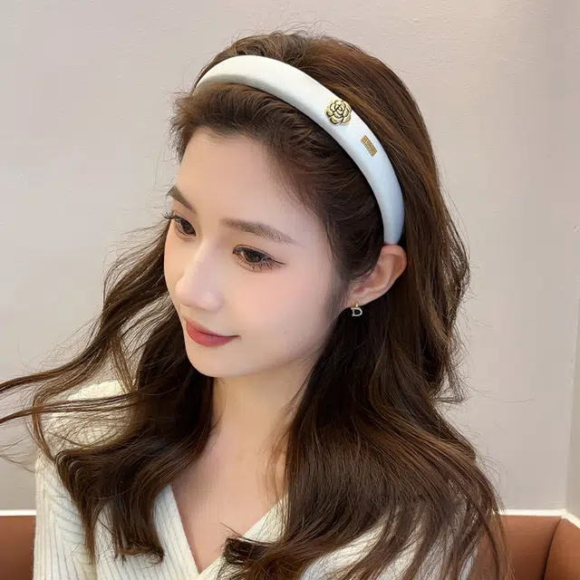 沂茹 气质公主少女感高贵减龄日常白色抹油玫瑰花海绵 发箍 女款