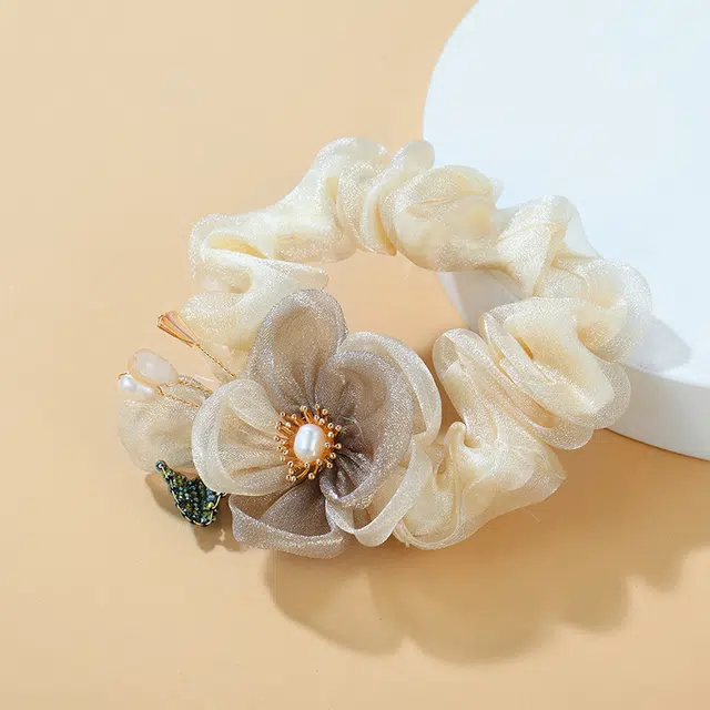 沂茹 雅致立体花朵 树脂珍珠布艺 肠圈发圈 女款